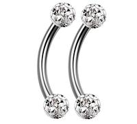 Bodyjewelrytrend Lot de 2 piercings incurvés en titane G23 pour tragus, cartilage, lèvre, hélix, conque, 16 g, Titane, cristal, métal, Sans_pierre