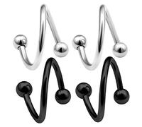 Bodyjewelrytrend Lot de 4 piercings en spirale pour cartilage, lèvre, tragus, sourcils, hélix, barre torsadée en acier chirurgical 3 mm, NA, na