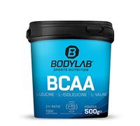 Bodylab24 BCAA Powder 500g, poudre de BCAA hautement dosée, leucine, isoleucine et valine dans un rapport 2:1:1, acides aminés de branche, idéal pour mélanger à un shake de protéines, goût neutre