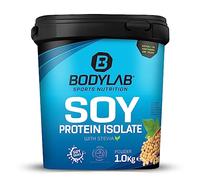 Bodylab24 Isolat de protéines de soja Vanille 1kg, isolat de protéines de soja purement végétal pour ton développement musculaire, jusqu'à 90% de protéines, profil d'acides aminés complet