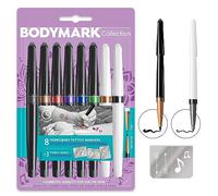 BodyMark by BIC Collection 8 Stylos de Tatouage Temporaire (6 pointes pinceaux + 2 pointes fines) 3 Pochoirs - Pack de 8+3