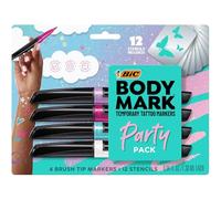 BodyMark Party Pack Temporary Tattoo Marker for Skin, Premium Brush Tip, 4 Count Pack