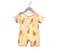 Bodys Bébé Garçon, Treer Barboteuse Fille Vêtements à Manches Courtes Pyjama Super Doux 100% Coton D'été Combinaison Unisexe Double Gaze Body Grenouillères (Carotte,73)