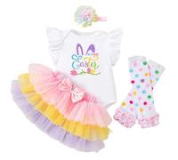 Bodys Manches Courtes Bébé Filles Pâques sans Manches Dessin Animé Lapin Imprimé Barboteuse Nouveau-Né Body Vêtements Jupe Tulle Tutu Robe Fille Ensembles Multicolore 1 3-6 Mois