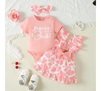 Bodysuit Graphique De Lettre De Bébé Fille & Jupe Salopette Globale Avec Impression De Vache Et Nœud Avant & Bandeau 6-9M,9-12M,12-18M,18-24M,3-6MAnimal,Lettres,PlantesCoton