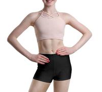 BODYWEAR LTD - Short en nylon brillant pour fille - Taille haute - Uni - Extensible - Coupe confortable - Parfait pour le yoga, le ballet, la gymnastique, l'école, les vêtements de sport, Noir , 13-14