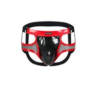 Bodywear4you Jock Brief Filet ouvert en cuir synthétique transparent avec aspect vernis Sous-vêtements pour hommes Sous-vêtements pour hommes String confortable, rouge/noir, M