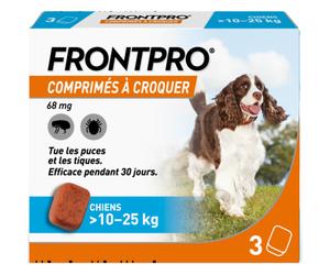Boehring Frontpro 68mg Contre Puces Et Tiques Chiens Taille L 10-25kg 3 Comprimés À Croquer