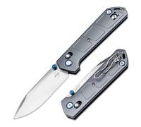 BÖKER PLUS Kihon DC Couteau de poche en aluminium Crossbar Lock avec manche en aluminium argenté - Couteau pliant avec lame Droppoint de 8,2 cm à roulement à billes - 1 couteau manuel avec lame
