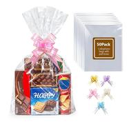 Boensi - 50 Sacs en Cellophane avec Noeuds, 40x50cm - Sachets Cadeaux Transparents pour Paniers Cadeaux, Halloween, Pâques, Noël - Emballage pour Corbeilles de Fruits et Cadeaux