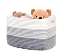 Boensi Grand panier à couvertures rangement paniers tissés rectangulaires 53x43x30 cm, rangement pour couvertures de nursery et salon, anse (Gris dégradé)