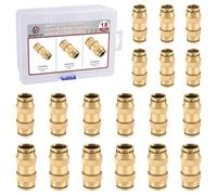 Boeray Lot de 18 raccords de conduite d'air DOT en laiton à connexion rapide Union droite 1,6 cm 3/4" 1,27 cm Tube Push to Connect Raccords de suspension d'air droits Frein à air pneumatique Raccord