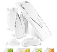 Börner Mandoline V1 (Set Professionnel) • Coupe Légumes + 4 Inserts, Porte-fruits, Station d'accueil, Boîte de Rangement • Mandoline Réglable • Tranches, Juliennes, Dés • Blanc