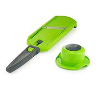 Börner Multi Slicer (Coupe-légumes + Porte-Fruit) • Coupe Légumes pour Tranches en 2 Épaisseurs • Trancheur de Légumes & Fruit • Mini Mandoline • Vert avec Poignée Gris