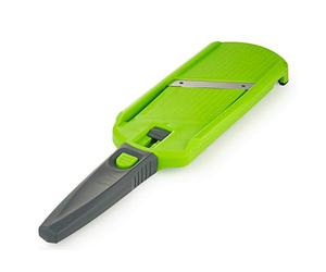 Börner Multi Slicer Coupe-légumes • Trancheur de Légumes pour Tranches en 2 Épaisseurs • Mandoline pour Fruits & Légumes • Mini Mandoline de Cuisine • Vert avec Poignée Gris