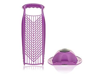 Börner Râpe á Légumes PowerLine + Porte-Fruit (2 Pièces)• Râpe Fine & Grossière • Râpe Double Face pour Légumes, Fruits & Fromage • Coupe-légumes, Râpe à Fromage • Couleur: Violet