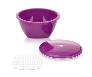 Börner Saladier Multimaker avec Couvercle (Violet) • Saladier avec Couvercle et Tamis • Compatible Micro-ondes et Congélateur • Ensemble de Saladier • Saladier Garde-Frais avec Couvercle