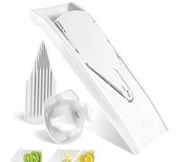 Börner V1 ClassicLine Mandoline - Kit de base - Avec 2 inserts - Blanc | Avec poussoir de sécurité & 2 inserts - 3 épaisseurs de coupe - Lames en acier inoxydable micro-affûtées - Sans BPA