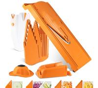 Börner V3 TrendLine Mandoline - Kit Pro - Avec 4 inserts - Orange | Avec poussoir de sécurité & 4 inserts & station & boîte - 3 épaisseurs - Bâtonnets & dés en 2 tailles - Sans BPA