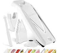 Börner V5 PowerLine Mandoline - Kit Plus - Avec éplucheur - Blanc | Avec accessoires supplémentaires - Pour tranches lamelles & dés - Lame en V inox - Mandoline réglable - Fabriqué en Allemagne