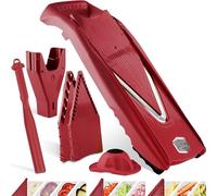 Börner V5 PowerLine Mandoline - Kit Plus - Avec éplucheur - Rouge | Avec accessoires supplémentaires - Pour tranches lamelles & dés - Lame en V inox - Mandoline réglable - Fabriqué en Allemagne