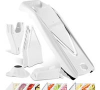 Börner V5 PowerLine Mandoline - Kit Pro - Station de rangement - Blanc | Avec 3 inserts & poussoir & boîte - 10 types de coupe - Bâtonnets & dés en 4 tailles - Sans BPA - Fabriqué en Allemagne