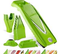 Börner V5 PowerLine Mandoline - Kit Pro - Station de rangement - Vert | Avec 3 inserts & poussoir & boîte - 10 types de coupe - Bâtonnets & dés en 4 tailles - Sans BPA - Fabriqué en Allemagne