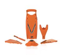 Coupe-Légumes Börner V5 (Plus Set) • Mandoline en V Réglable + Accessoires Supplémentaires + Éplucheur • Avec Lame en V en Acier Inoxydable • Pour Tranches, Bâtonnets, Dés • Orange