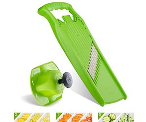 Börner Welle-Waffel PowerLine Coupe-légumes - Kit 2 pièces - Vert | Avec poussoir - Pour pommes de terre gaufrées & frites - 3 motifs - Vague 7,5 mm & gaufre 6 mm - Fabriqué en Allemagne