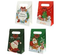 Boerni Lot de 12 sacs cadeaux de Noël réutilisables en papier avec poignées - Motif Père Noël, renne, ours - Fournitures pour fête de Noël, vacances, Nouvel An, 14 x 7,1 x 20 cm