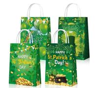 Boerni Lot de 12 sacs cadeaux pour la Saint-Patrick avec poignées - 16,3 x 22,9 x 7,9 cm - Vert trèfle porte-bonheur - Sac à friandises pour la Saint-Patrick, mariage, fête d'anniversaire