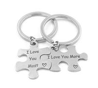 Boerni Lot de 2 porte-clés puzzle en métal avec inscription I Love You Most & I Love You More, idéal pour la Saint-Valentin, Noël