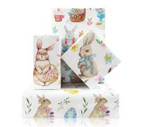 Boerni Lot de 4 feuilles de papier cadeau motif lapin de Pâques - Pas de rouleau - Aquarelle, floral, œuf de lapin, carotte - Papier cadeau printanier à motif mignon pour anniversaire, fête prénatale