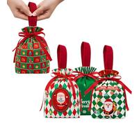 Boerni Lot de 4 sacs cadeaux de Noël réutilisables avec cordon de serrage pour le réveillon de Noël en forme de pomme - Sacs à bonbons en tissu pour anniversaire, vacances, fêtes, décorations