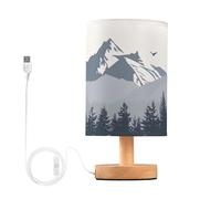 BOESI Graffiti Montagne et Arbre Motif Lampe de Chevet Lampe de Chevet avec Base en Bois et Cordon Bouton USB pour Chambre Salon