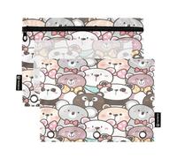BOESI Lot de 2 pochettes pour classeur panda et koala, trousse à crayons avec fenêtre transparente à fermeture éclair pour la maison et le bureau