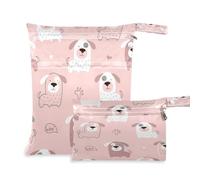 BOESI Lot de 2 Sacs de Rangement secs et humides, imperméables et réutilisables, pour Voyage, Plage, Piscine, Couches, Articles de Toilette, Chiens Mignons, Jolis Chiens., Taille Unique, Moderne