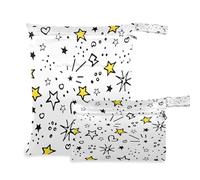 BOESI Lot de 2 Sacs de Rangement secs et humides, imperméables et réutilisables, pour Voyage, Plage, Piscine, Couches, Articles de Toilette, étoiles gribouillage, Doodle Stars, Taille Unique, Moderne