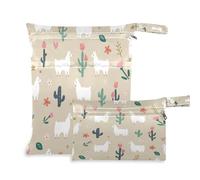 BOESI Lot de 2 Sacs de Rangement secs et humides, imperméables et réutilisables, pour Voyage, Plage, Piscine, Couches, Articles de Toilette, Lama bohème, Lama bohème, Taille Unique, Moderne