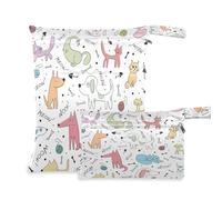 BOESI Lot de 2 Sacs de Rangement secs et humides, imperméables et réutilisables, pour Voyage, Plage, Piscine, Couches, Articles de Toilette, gribouillage d'animaux adorables, Gribouillage de Jolis