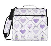 BOESI Purple Bow and Love Classeur à 3 anneaux avec fermeture éclair, compartiment pour ordinateur portable 14", dossier extensible à anneaux de 5,1 cm, sac résistant à l'eau