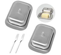 Bofanze 2 Pièces Beurrier en Acier Inoxydable avec Couvercle Beurriers avec Poignée Boite a beurre pour Frigo beurrier de Table Rectangulaire pour le Beurre, les Desserts et les Fruits