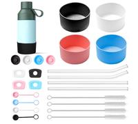 Bofanze 4 PCS Manchon en Silicone au Fond de la Bouteille D'eau Stanley Cup Kit D'accessoires pour Tasse avec 4 Pailles, 4 Brosses de Paille, 4 Ensembles de Bouchons étanches pour Thermos