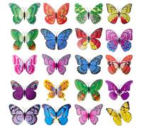 Bofanze 40 Pièces Papillons Colorés Décoratifs avec Pince, 12cm Double Papillons Décoratifs en PVC, Papillon Artificiel Dansant Dans le Vent, Papillon 3d avec Clip pour Décoration de Chambre d'enfant