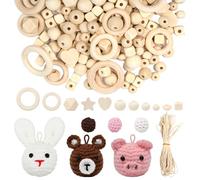 Bofanze Lot de 190 Perles en Bois Naturel Perles en Bois pour Macramé Perle en Bois Macramé pour Bricolage Anneaux en Bois avec Cordes pour Bricolage et Fabrication de Bijoux DIY et Décoration