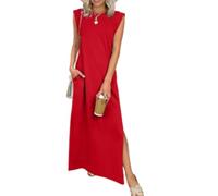 BOFETA Femme A-Line Robe De Soleil sans Manches Robes De Base Rouge L