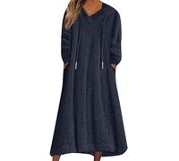 BOFETA Femmes Couleur Pleine Longueur Épissage Vêtements De Couchage Tirer sur Robe De Maison Surdimensionnée avec Poches Bleu Marine M