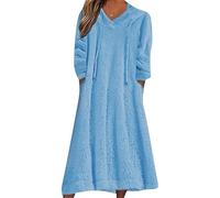 BOFETA Femmes Fumeur Sherpa Fleece A-Line Vêtements De Couchage Relaxed Fit Classique Basic Simple Soft Loungewear Lac Bleu 3XL