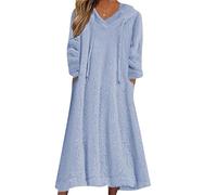BOFETA Femmes Simple Plain Chaud Rétro Tirer sur Chemises De Nuit Hiver Confortable Manches Longues Casual Chemise De Nuit Mousseuse Bleu Clair L