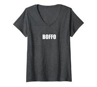 Boffo - Typographie de Mots drôles T-Shirt avec Col en V, Femme, Chiné Foncé, S